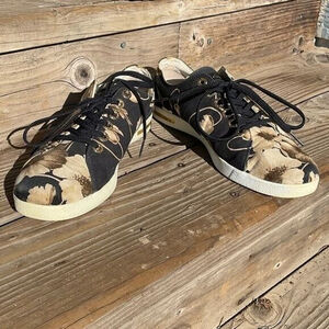Dolce & Gabbana Navy Blue Tan Floral Canvas Lace Sneakers 38.5